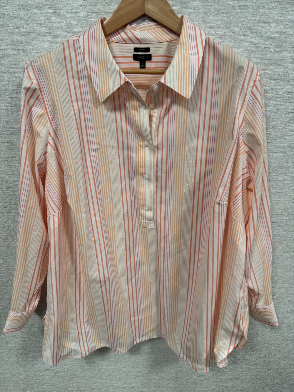 Talbots Pink and Metallic Striped Button-Down Tunic